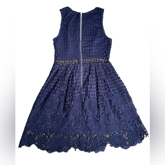 Miami Sleeveless Blue Crochet Cutout A-Line Mini Dress, Size M - Picture 2 of 4